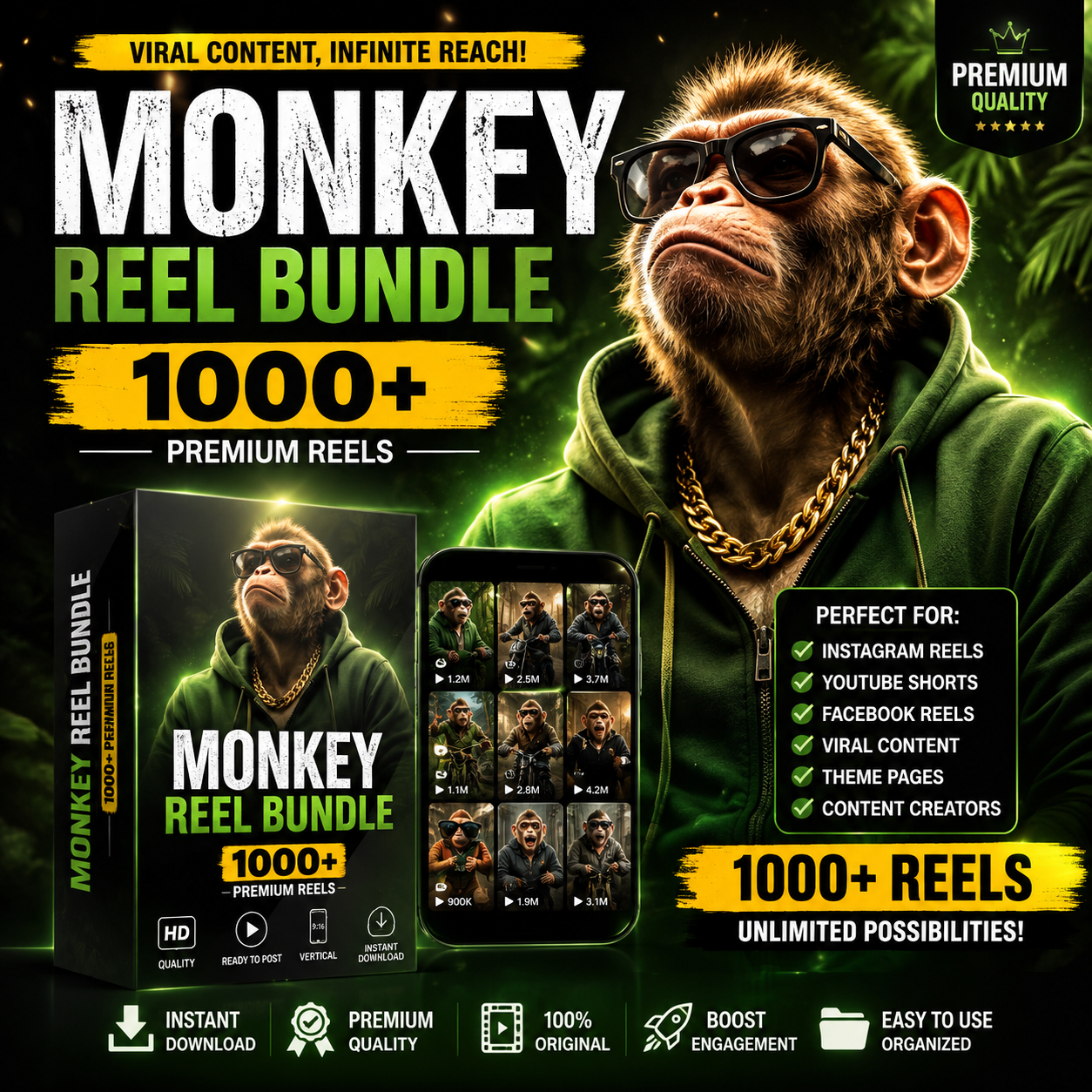 1000+ Monkey Reels Bundle | Premium Viral HD Reels Pack