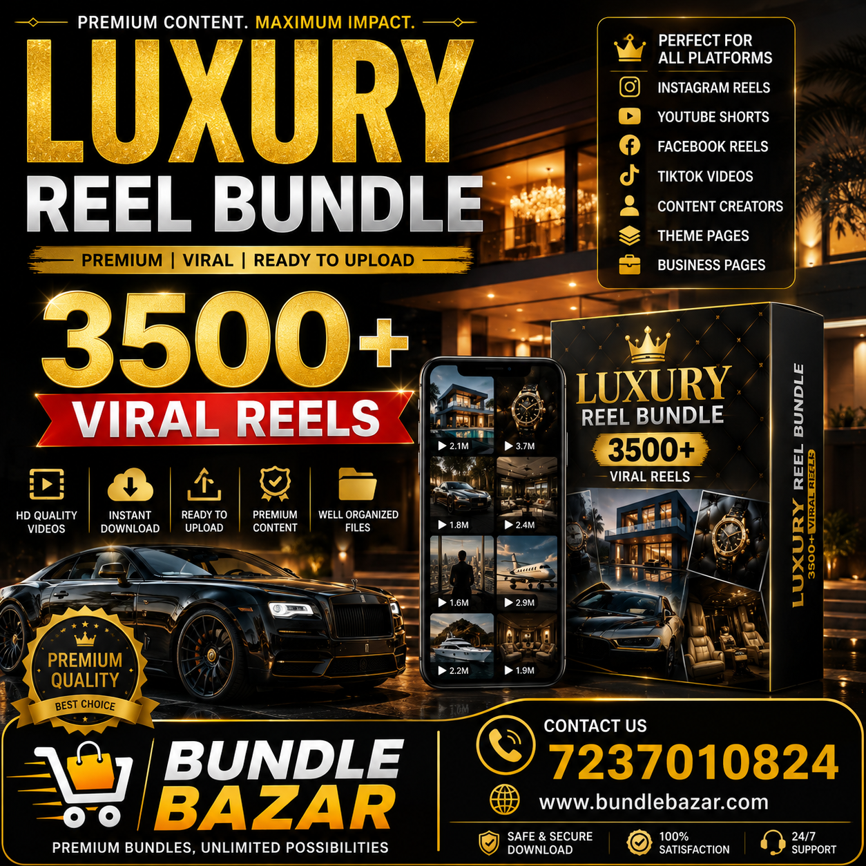✨ 3500+ Luxury Reel Bundle | Premium Viral HD Reels Pack