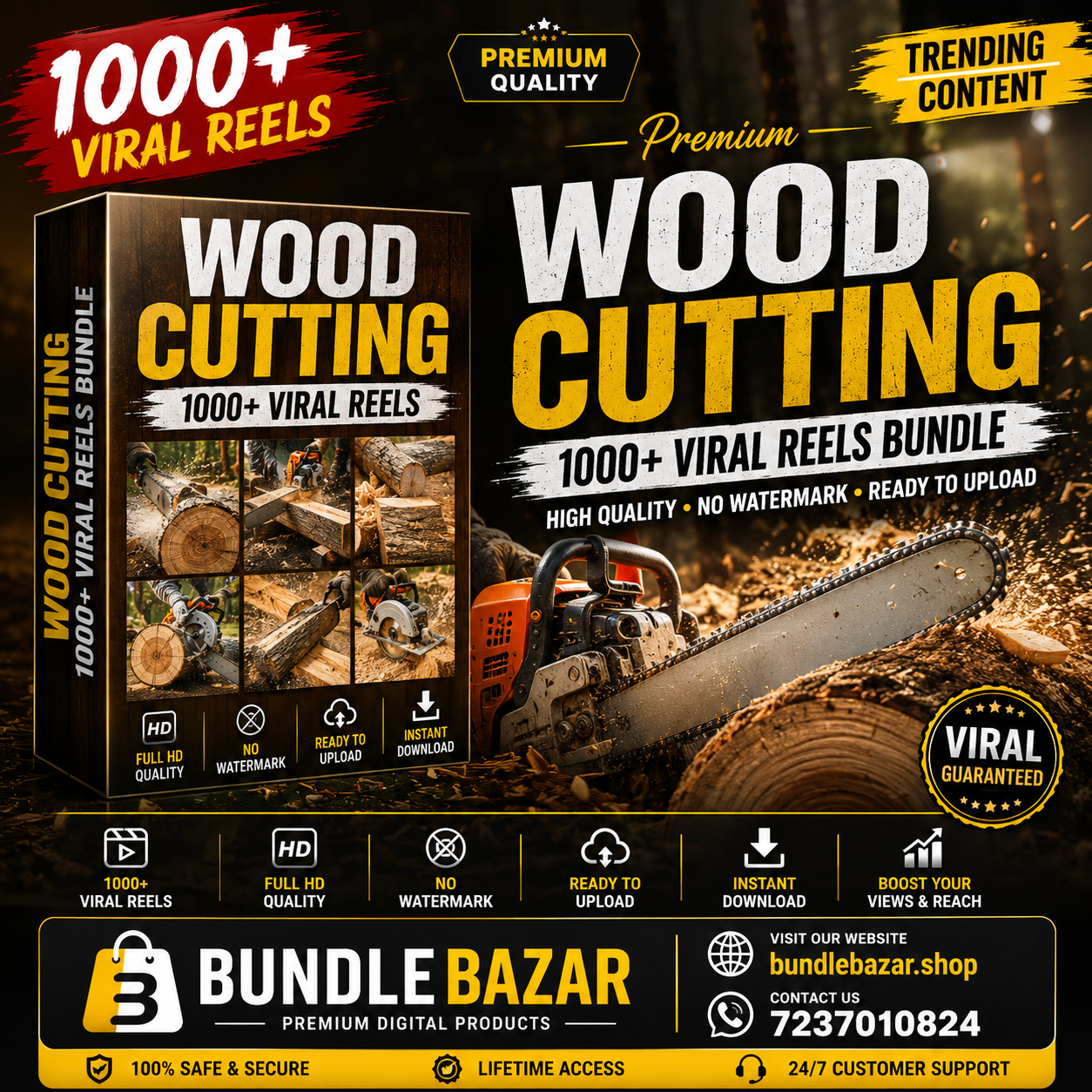 Wood Cutting 1000+ Viral Reels Bundle | Premium HD Content | Ready to Upload | BundleBazar.shop