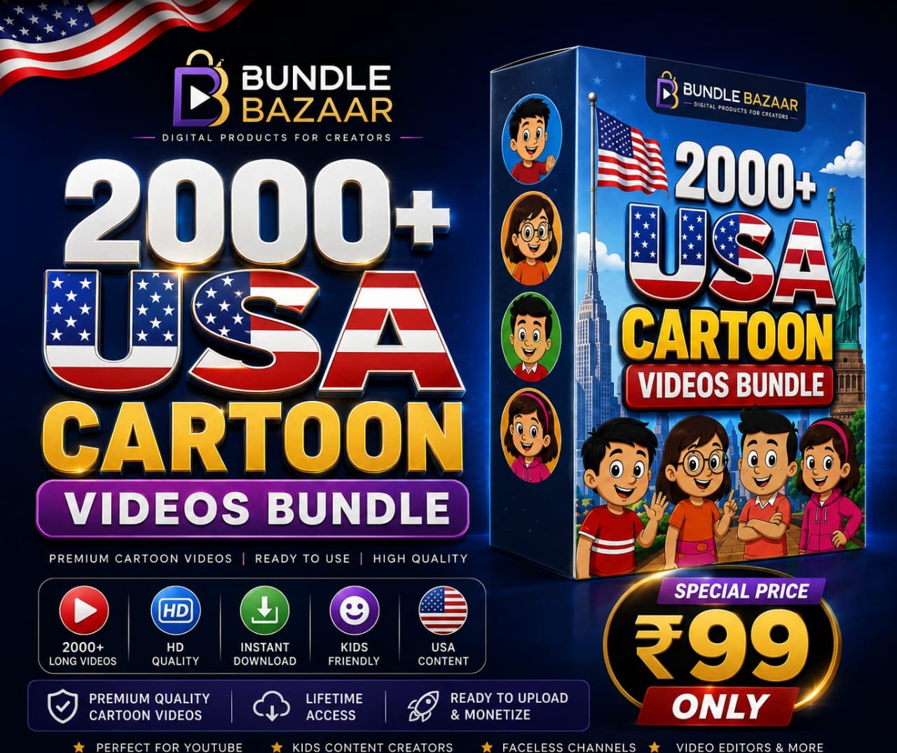 🇺🇸 2000+ USA Cartoon Videos Bundle | Premium Kids Content