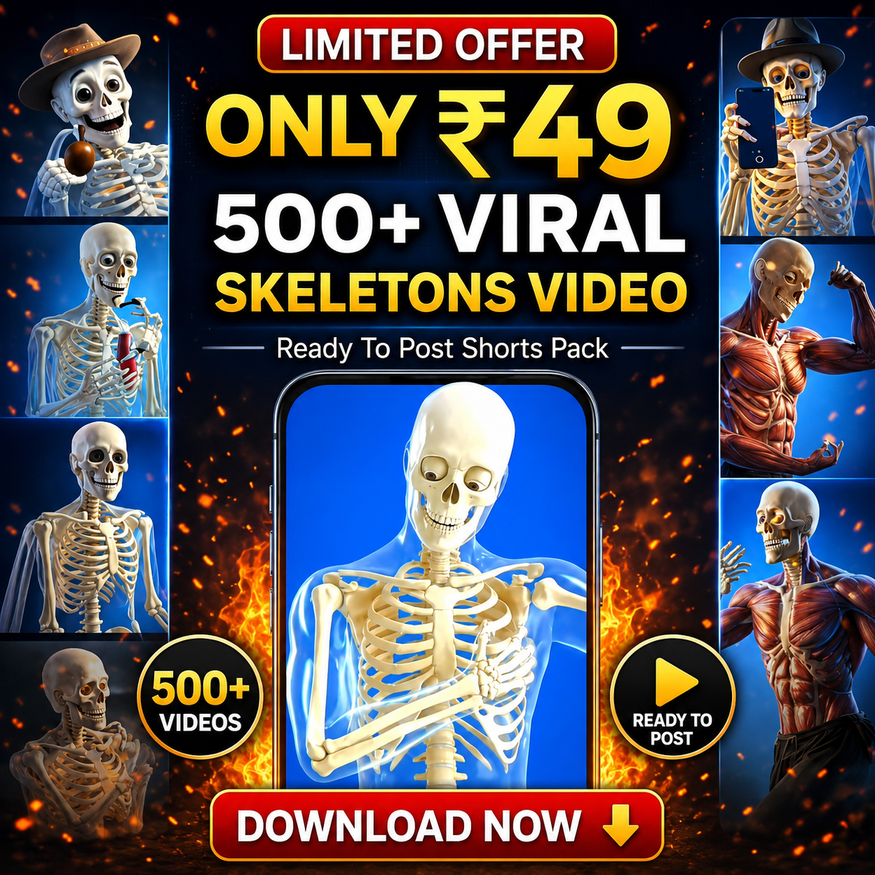 500+ Viral Skeletons Video Bundle | Ready-to-Post Shorts Pack Only ₹49