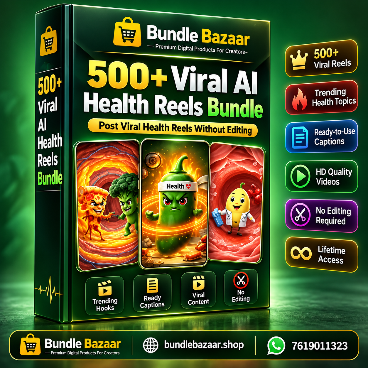 🔥 500+ Viral AI Health Reels Bundle | Copyright-Free Videos | Bundle Bazaar